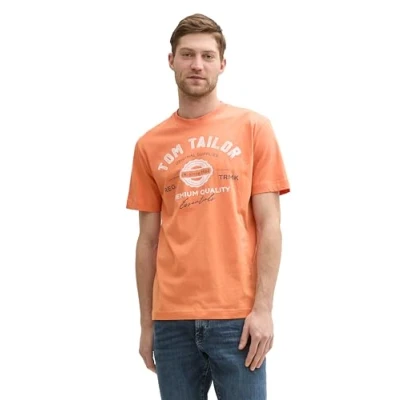 Image de TOM TAILOR T shirt pour homme avec logo imprimé en coton, 37755 Brick Orange, L