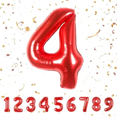 Afbeelding van Aluminium verjaardagsballon in de vorm van cijfer 4, maat XXL, 101 cm, opblaasbare helium, verjaardagsdecoratie