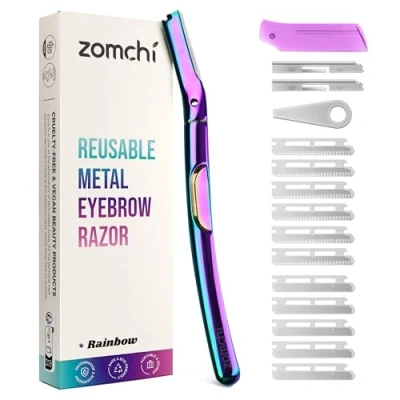 Afbeelding van ZOMCHI Outil de dermaplaning pour l&#039;exfoliation du visage avec 10 recharges remplaçables, rasoir à sourcils, facial l&#039;élimination des poils pêche femmes et hommes (Arc en ciel)