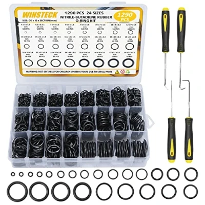 Afbeelding van 1290 delige 24 rubberen O ring assortiment met pick &amp; haak kit universele hogedrukreiniger ringset voor het repareren van slangen, kranen, auto&#039;s, lucht en gasafdichtingen