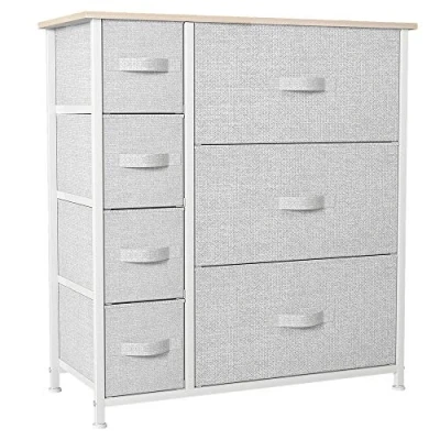 Afbeelding van YITAHOME commode voor kinderkamer, met 7 laden, van stof, opbergkast houten bovenkant en grote opbergruimte, woonkamer, lichtgrijs