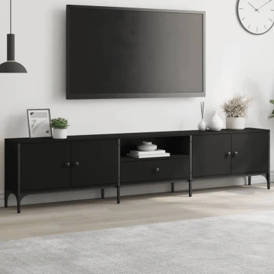 Afbeelding van Tv meubel met lade 200x25x44 cm bewerkt hout zwart