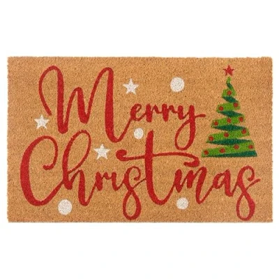 Afbeelding van Hanse Home Kokosdeurmat, antislip, natuurlijk, voor binnen, motief: Merry Christmas Tree, kokosvezel, de ingang en buiten, bedekt, 40 x 70 cm