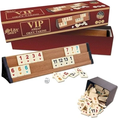 Afbeelding van Star Premium VIP Okey houten rummy set met melamine stenen AHSAP TAKIMI