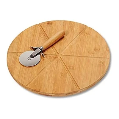 Afbeelding van Kesper pizza serveerplank met pizzasnijder bamboe/hout 32 cm rond snijplank/keukenhulpje