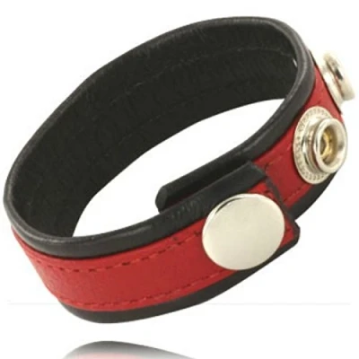 Afbeelding van Leather Body Cock And Ball Strap With Snaps Black Red