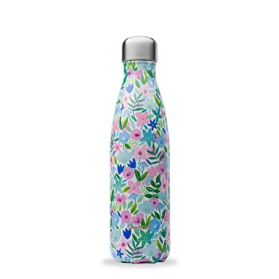 Afbeelding van Qwetch thermosfles blauwe bloemen 500 ml drinkfles voor onderweg van roestvrij staal 24 uur koud en 12 warm waterdicht, BPA vrij herbruikbaar sport, reizen, kantoor,