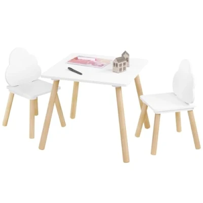 Afbeelding van WOLTU SG032ws kindertafel en stoelset, 3 delig, met Montessori stoelen, houten tafel 2 voor slaapkamer, speelkamer, wit