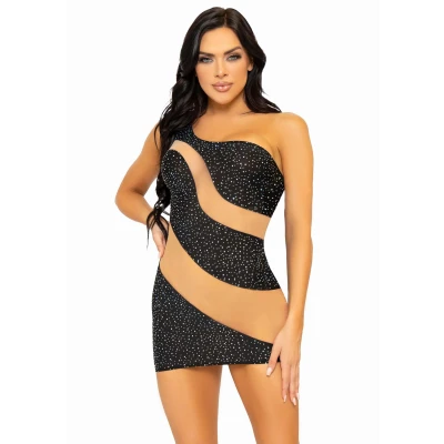 Afbeelding van Leg Avenue Asymmetrische Mini Jurk Strass Zwart