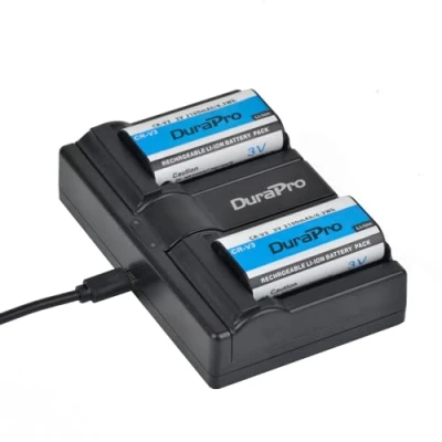 Afbeelding van DuraPro 2 stuks CR V3 2100 mAh + dubbele USB led oplader voor Kodak RLCRV3, SBP 1103, ULCR V3R, VLCRV3, 1080142; Olympus C3000 C3040 C 40Z 2100UZ 3030 3040Z