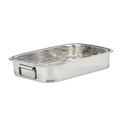 Afbeelding van Relaxdays braadslede met rooster edelstaal ovenschaal braadpan braadslee zilver M