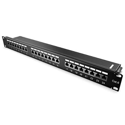 Afbeelding van kwmobile Cat6 patch paneel 24 poorts verdeler voor 19&quot; serverkast Patchpaneel 24x RJ45 aansluitingen Zwart