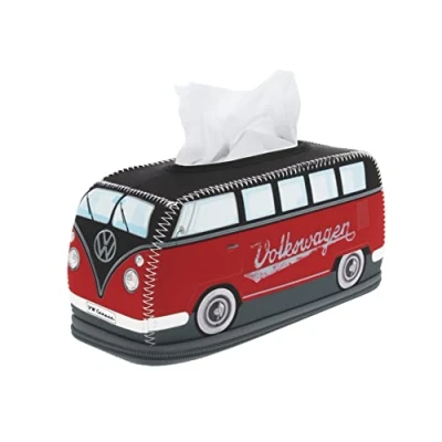 Afbeelding van BRISA VW Collection Volkswagen neopreen zakdoekdispenser voor cosmetica en papieren handdoeken Combi T1 (rood/zwart)