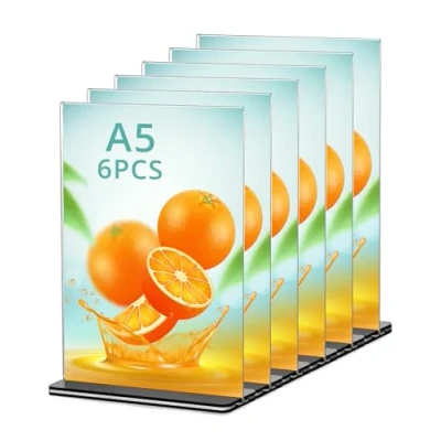 Afbeelding van QWORK® 6 stuks tafelstandaard van acryl A5 voor posters, menubrochures, kantoren, winkels, hotels, restaurants, tentoonstellingen, bruiloften