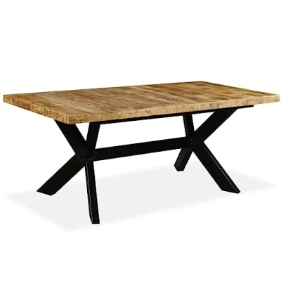 Image de vidaXL Table à manger Bois de manguier massif et croix en acier 180 cm244805