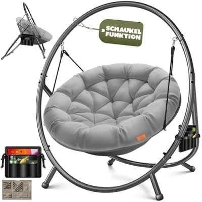 Afbeelding van KESSER® Bali Hangstoel met frame, tot 150 kg, voor binnen en buiten, kussen zijzak, hangmand, stalen frame schuimvulling, ideaal
