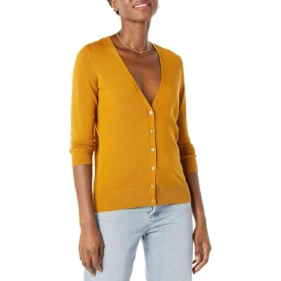 Image de Amazon Essentials Cardigan léger à col en V (grande taille disponible) Kvinnors, Jaune Moutarde, XL