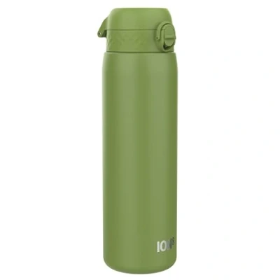 Afbeelding van ION8 Drinkfles van roestvrij staal, 1 liter, lekvrij, gemakkelijk te openen, veilige vergrendeling, vaatwasmachinebestendig, draaggreep, duurzaam en krasbestendig, 1200 ml, kaki groen