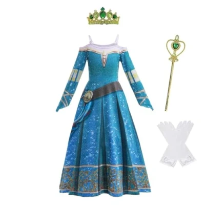 Afbeelding van Lito Angels Verkleedjurk prinses Merida Rebel met accessoires voor kinderen, meisjes, maat 4 5 jaar, blauw (stoffen label 110)