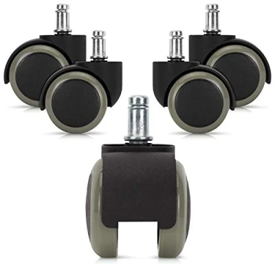 Afbeelding van kwmobile 5x bureaustoelwieltjes Zwenkwielen voor meubels Set van 5 Diameter 10/50 mm Vervangende kunststof wieltjes 360 draaibaar Grijs