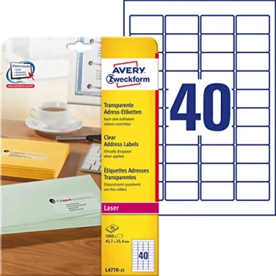 Afbeelding van Avery Laseretiket Zweckform 45,7 X 25,4 Mm Papier Transparant