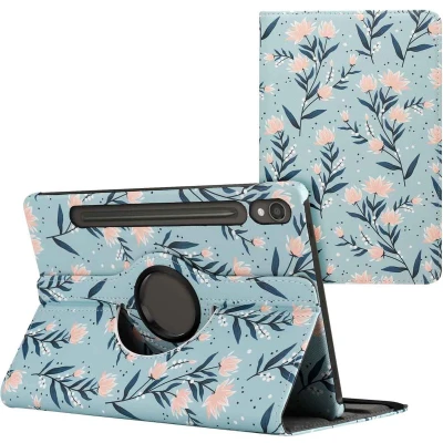 Afbeelding van iMoshion Tablet Hoes Geschikt voor Samsung Galaxy Tab S9 360 Draaibare Design Bookcase 2.0 Lichtblauw /Flowers