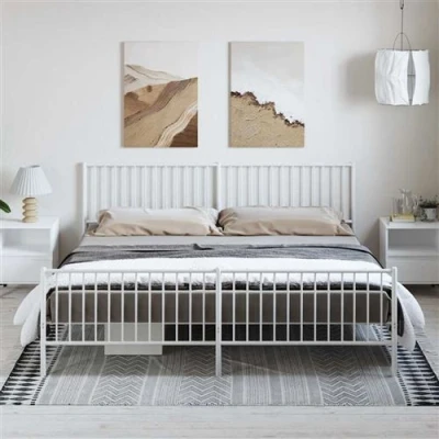 Afbeelding van Bedframe met hoofd en voeteneinde metaal wit 193x203 cm