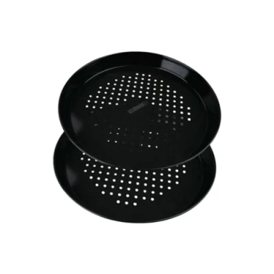 Afbeelding van FM Professional 9913650 pizzaplaat, rond, geperforeerde pizzaschaal, ovenschaal, oven, barbecue, geëmailleerd staal, zwart, 32 x 3 cm