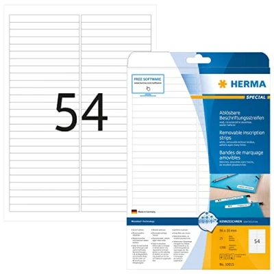 Afbeelding van HERMA Verwijderbare opschriftstroken A4 96x10 mm wit Papier 1350 St.