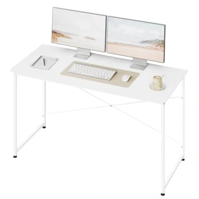 Afbeelding van WOLTU Computerbureau wit 140 x 60 cm met metalen frame voor kantoor, thuiskantoor, studeerkamer, slaapkamer