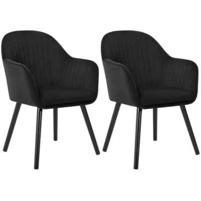 Afbeelding van WOLTU 2 x eetkamerstoelen, zwart, zitting van fluweel, stoel voor keuken/woonkamer/café, BH259sz