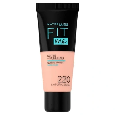 Afbeelding van Maybelline Fit Me foundation, mat en poreus, volledige dekking, normale tot vette huid, 220 natuurlijk beige, 30 ml