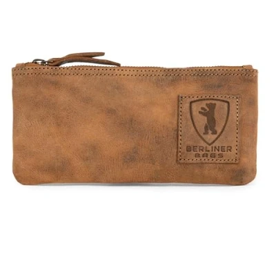 Afbeelding van Berliner Bags Vintage leren etui met YKK ritssluiting, voor pennen, bruin