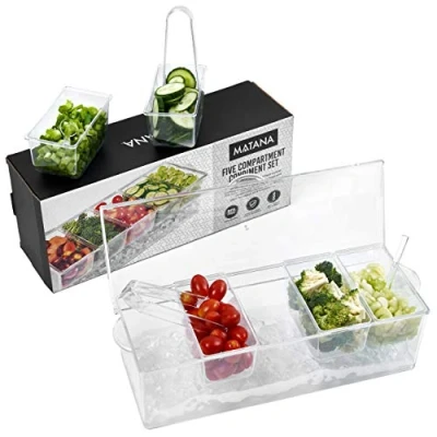 Afbeelding van MATANA Garnituur &amp; Kruiderij Dispenser Plastic Ingrediëntenhouder met 5 Compartimenten en Ruimte voor IJsblokjes Cocktail Bar Accessoire