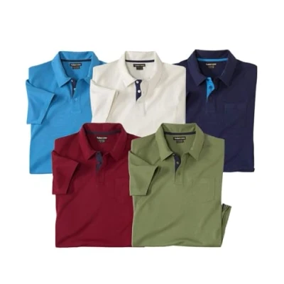 Afbeelding van ATLAS FOR MEN Set van 5 poloshirts voor heren korte mouwen verkrijgbaar in grote maten M tot 5XL, Bordeaux, kaki, wit, blauw