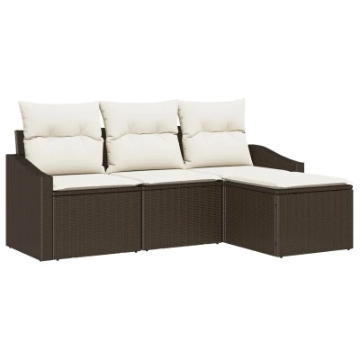 Afbeelding van vidaXL 4 delige Tuinsalonset met Kussens Bruine Poly Rattan