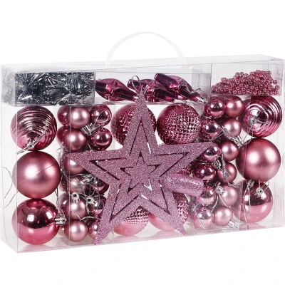 Afbeelding van Casaria Kerstballen 66 er Set Mat Glanzend Ø 3/6 cm Roze