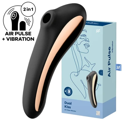 Afbeelding van Satisfyer Dual Kiss Luchtdruk Vibrator Zwart