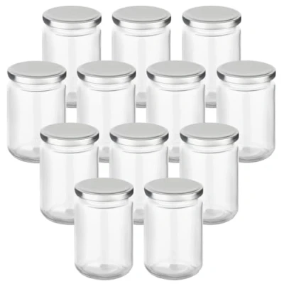 Afbeelding van gouveo Set van 12 ronde voorraadpotten 350 ml met schroefdeksel zilver schroefpotten om in te schroeven voor het bewaren en