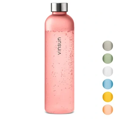 Afbeelding van VINSUN Drinkfles, 1 liter, roze, herbruikbaar, BPA vrij, Tritan, duurzame drinkfles voor sport, outdoor, school, universiteit, fiets, kantoor, fitness