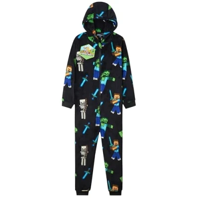 Afbeelding van Minecraft Onesie Fleece voor kinderen, jongens, warm, gamers, pyjama, zachte jongenspyjama, hiphopkleding jongeren, nachtkleding, kinderen cadeau SCHWARZ