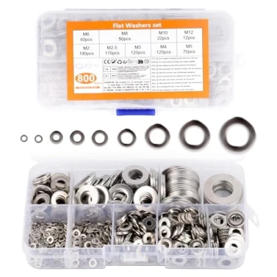 Afbeelding van 800 PcsRondelles Inox, Rondelles Metal, Rondelle Plate, Assortiment Kit de Plates Acier Inoxydable, pour Gond Porte Vis et écrous, M2, M2.5, M3, M4, M5, M6, M8, M10, M12