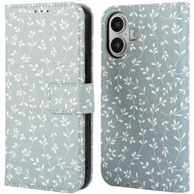 Afbeelding van imoshion Hoesje Geschikt voor iPhone 16 Design Bookcase smartphone Smoke Green Flowers