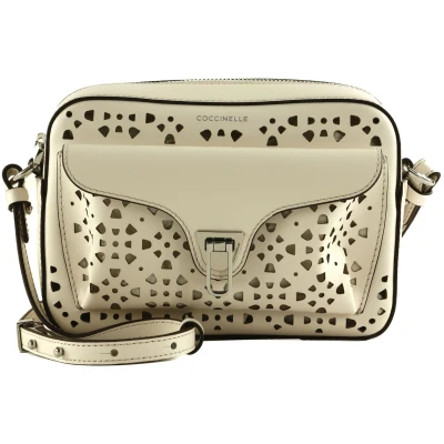 Afbeelding van COCCINELLE Leren Schoudertas Beat Cow Perforation Handbag Blanco Crème