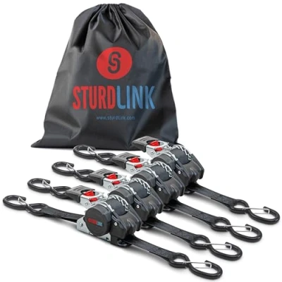 Afbeelding van automatische ratelriem, 25 mm, 3 m, haken S a Linguet LC 300daN, 600daN in U, riemwikkeling, ideale uitrusting, aanhanger, motorfiets, quad auto, set van 4 + tas, en 12195 2