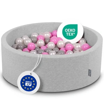 Afbeelding van KiddyMoon ballenbad OK30D, 90x30cm, 200 ballen ∅7cm, rond met kleurrijke voor baby&#039;s en kinderen, lichtgrijs