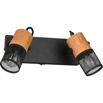 Afbeelding van TRIO TOSH Spot Zwart mat excl. 2x E14 15 W Wandspot met schakelaar Houten elementen