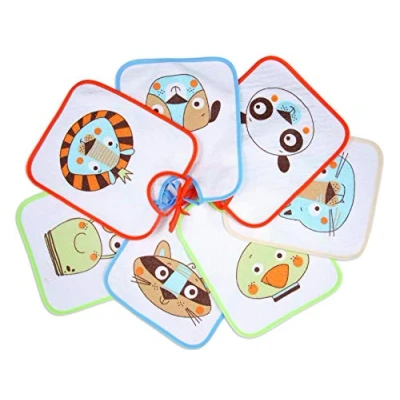 Afbeelding van Ti TIN, Set van 7 waterdichte sponsslabbetjes, 23 x 26 cm 73% katoen 27% polyester slabbetje voor baby&#039;s 6 tot 12 maanden Gesp met sluitband Vinyl voering Dierenmotief Meerkleurig