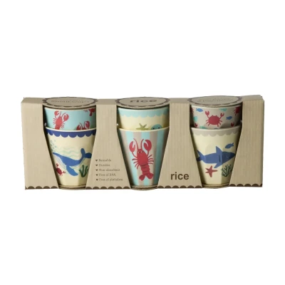 Afbeelding van Rice Melamine Beker Blue Ocean Print Small 6 pack
