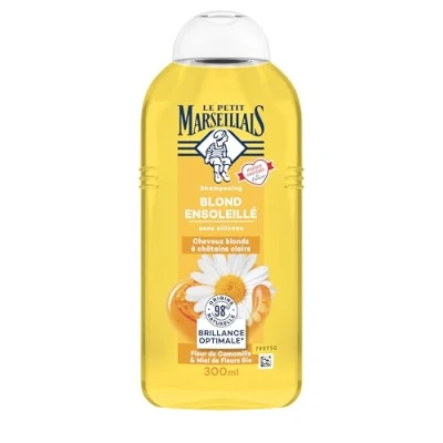 Image de Le Petit Marseillais Shampooing Blond Ensoleillé (flacon de 300 ml) sans Silicone pour Cheveux Blonds à Châtain Clairs 98% d&#039;Ingrédients d&#039;Origine Naturelle Une Brillance Optimale